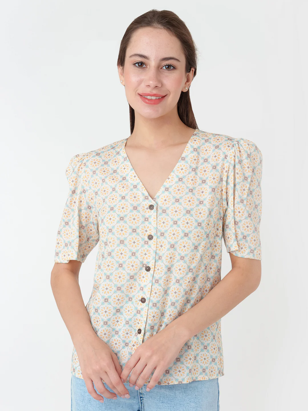 White Printed Straight Top - Image 2