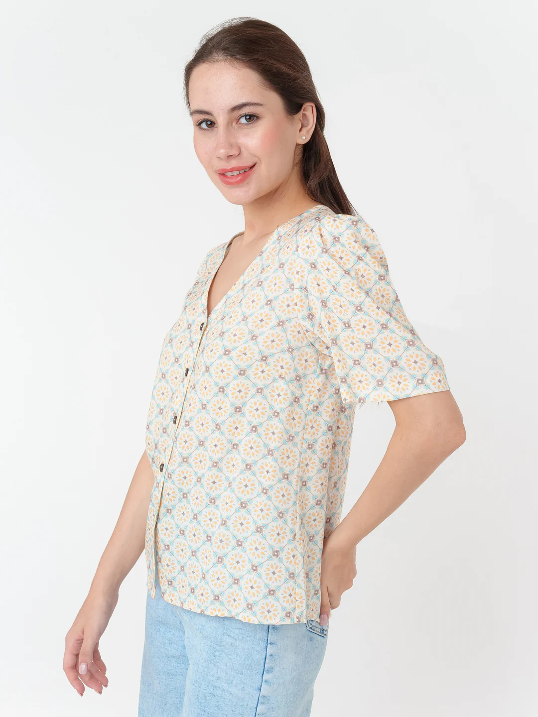White Printed Straight Top - Image 3
