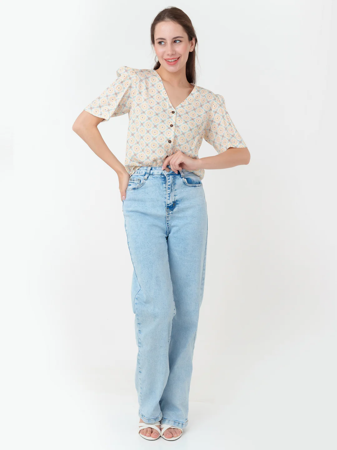 White Printed Straight Top - Image 5