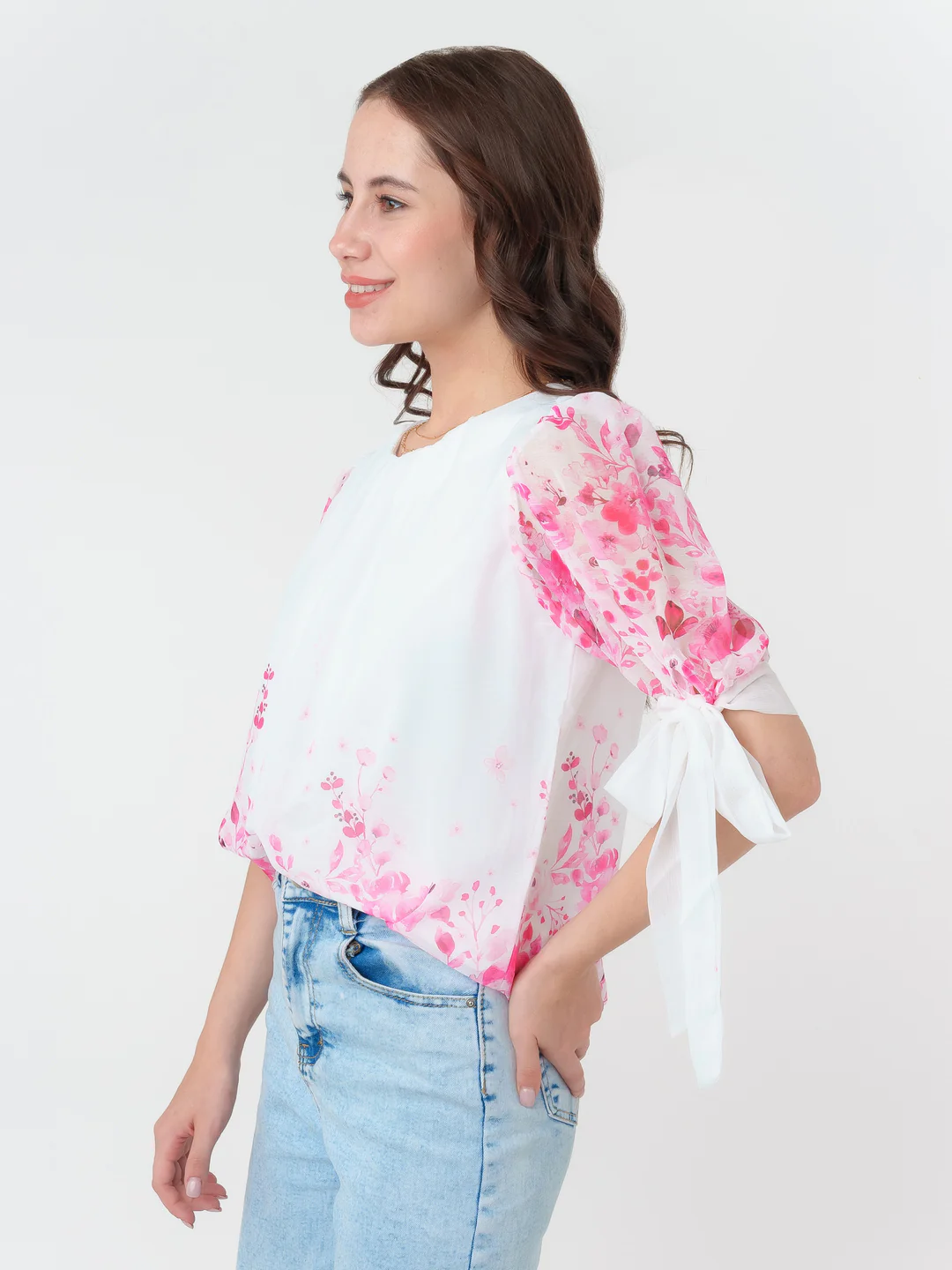 White Printed Straight Top - Image 3