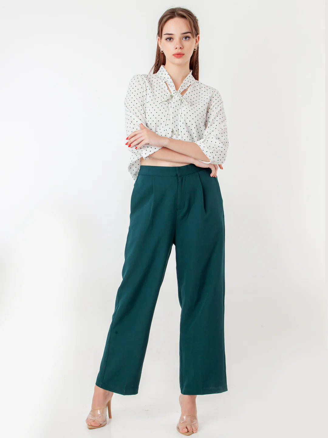 White Printed Tie-Up Neck Top - Image 3