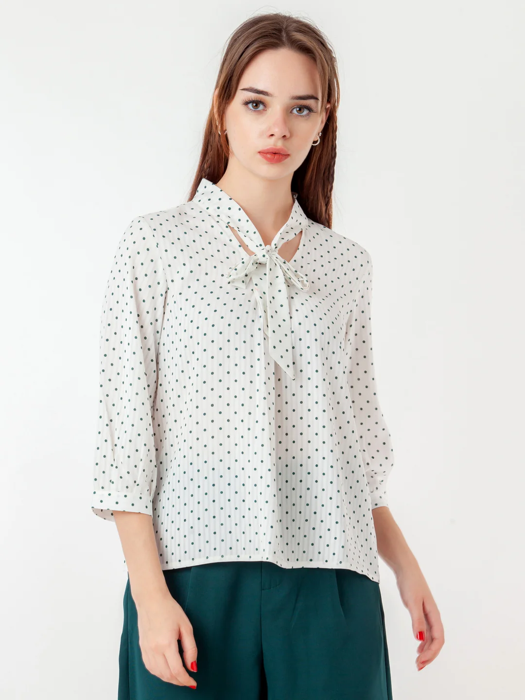 White Printed Tie-Up Neck Top - Image 4