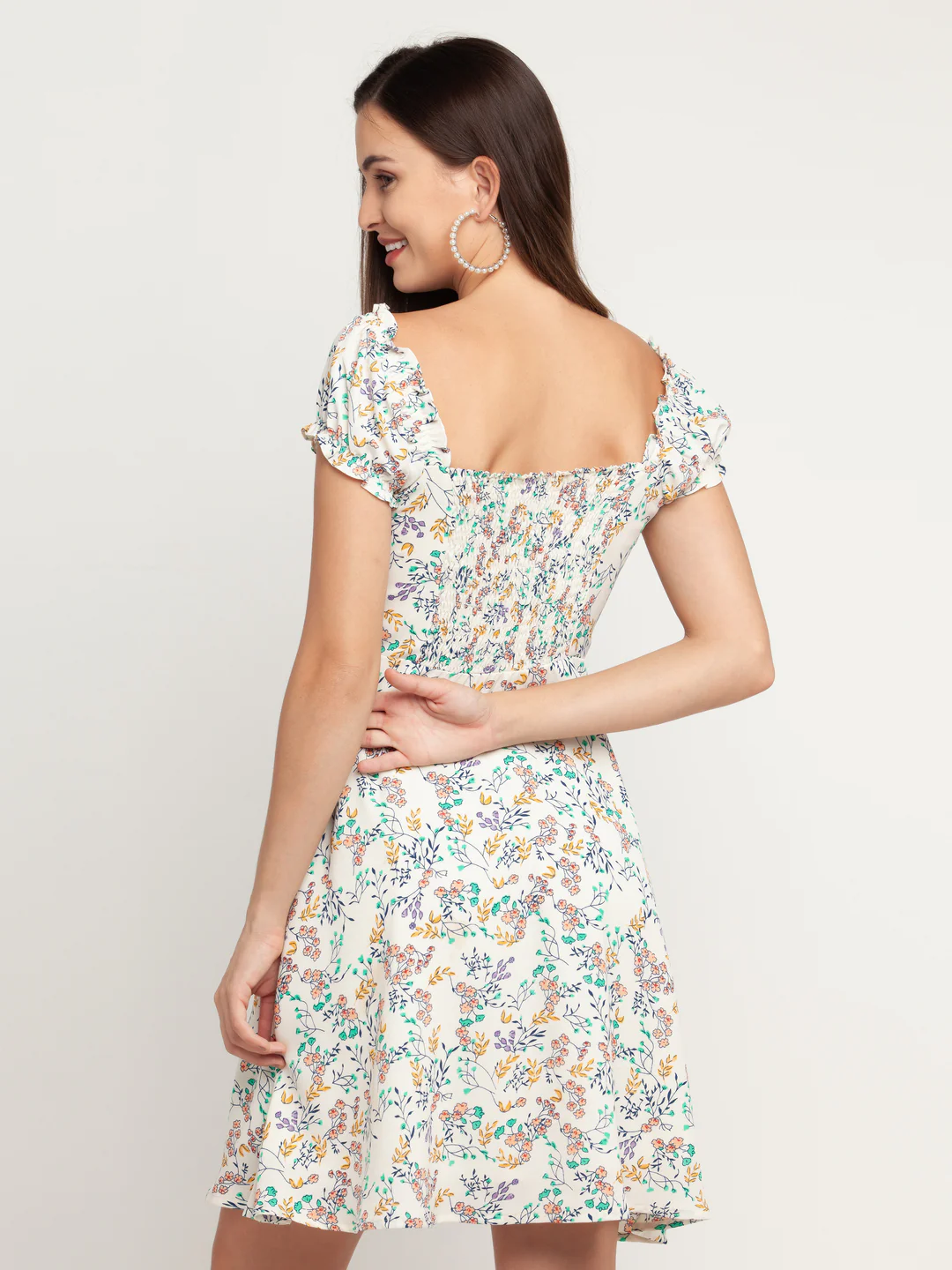 White Printed Tie-Up Short Dress - Image 4
