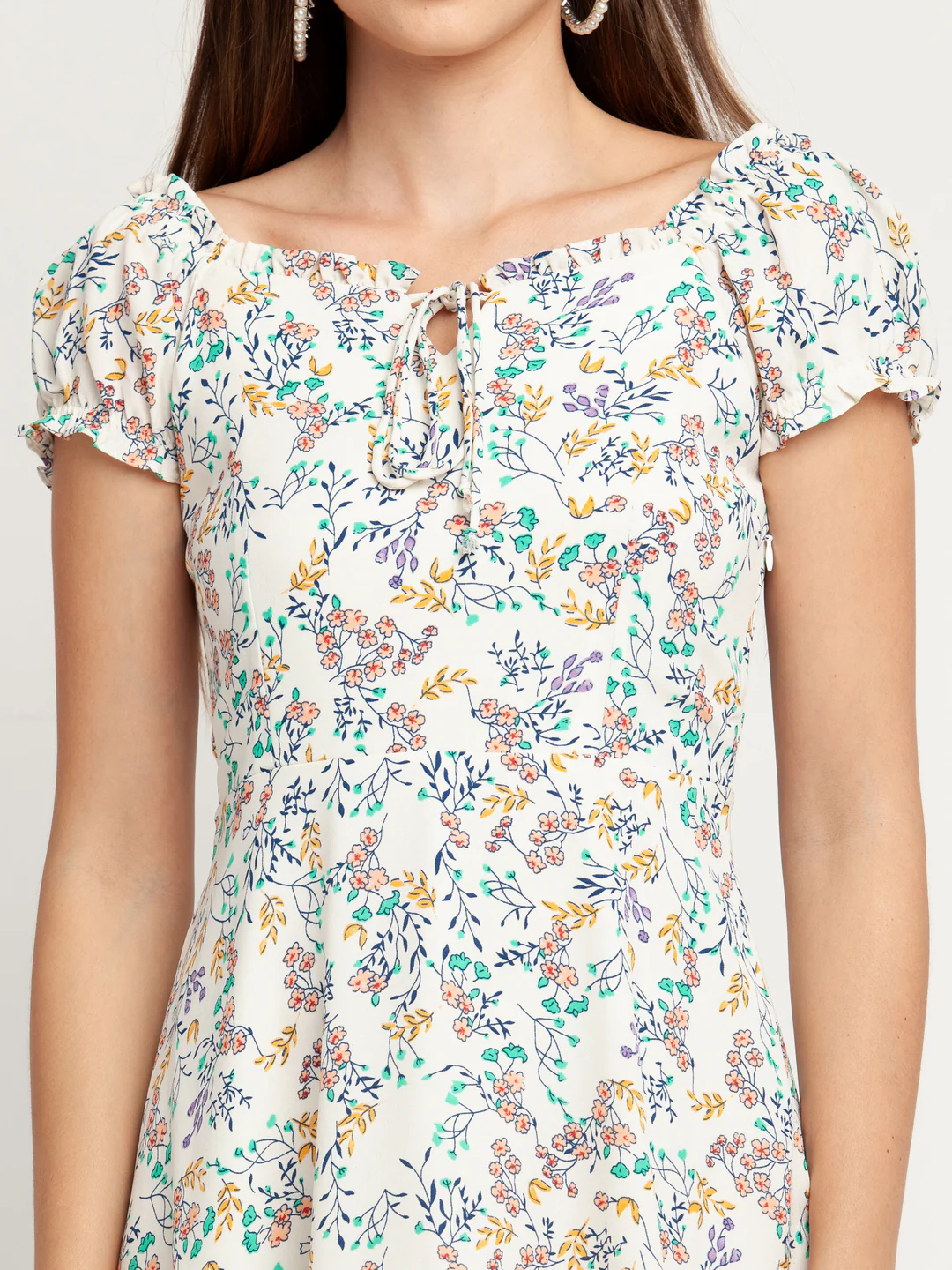 White Printed Tie-Up Short Dress - Image 6