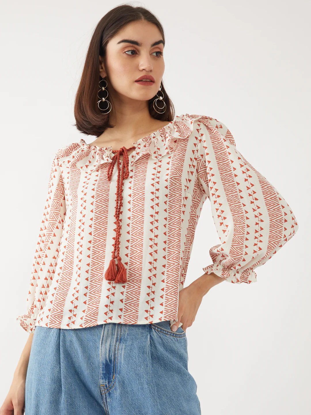 White Printed Tie-Up Top - Image 2