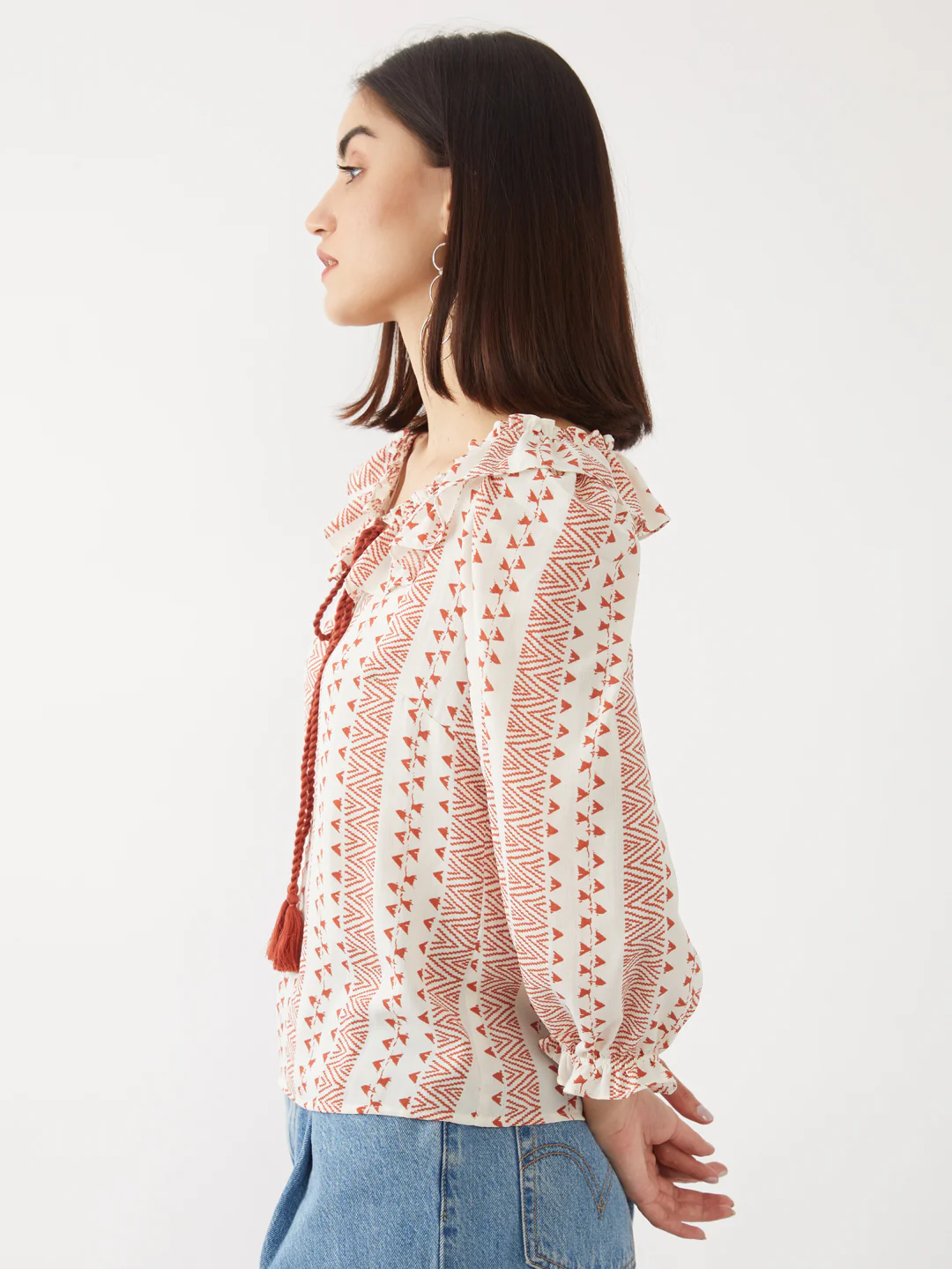 White Printed Tie-Up Top - Image 3