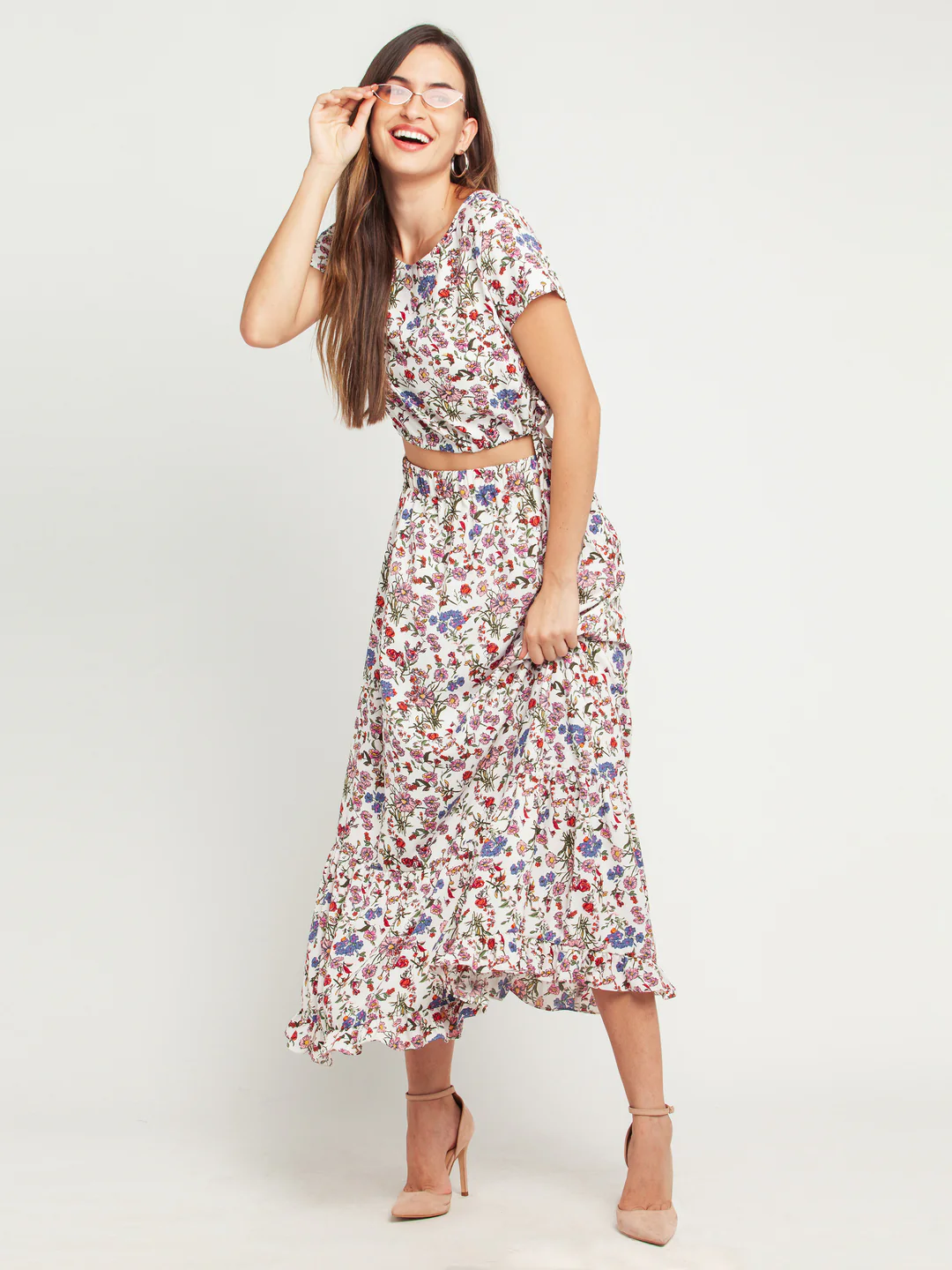 White Printed Tie-Up Top