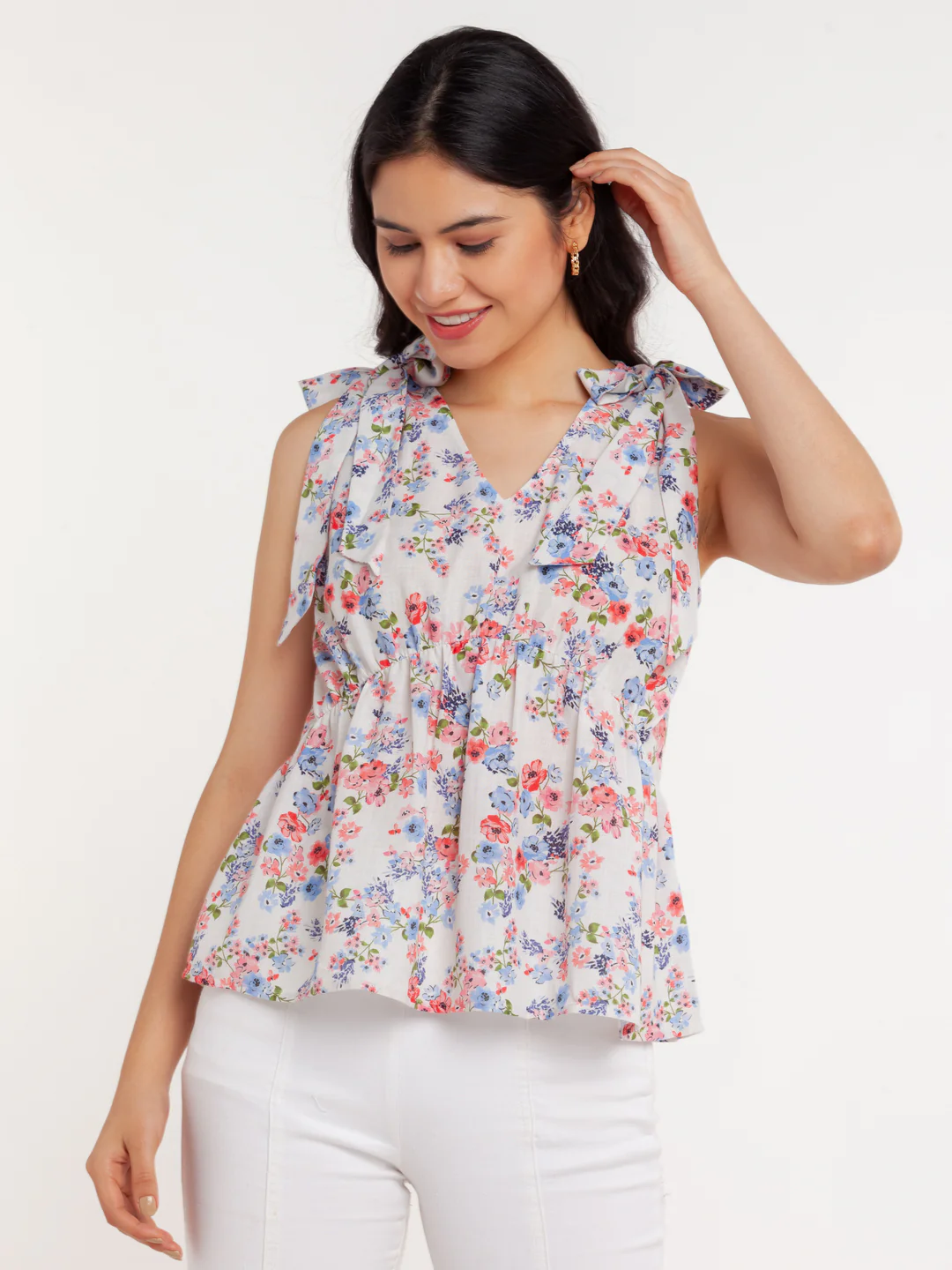 White Printed Tie-Up Top - Image 4