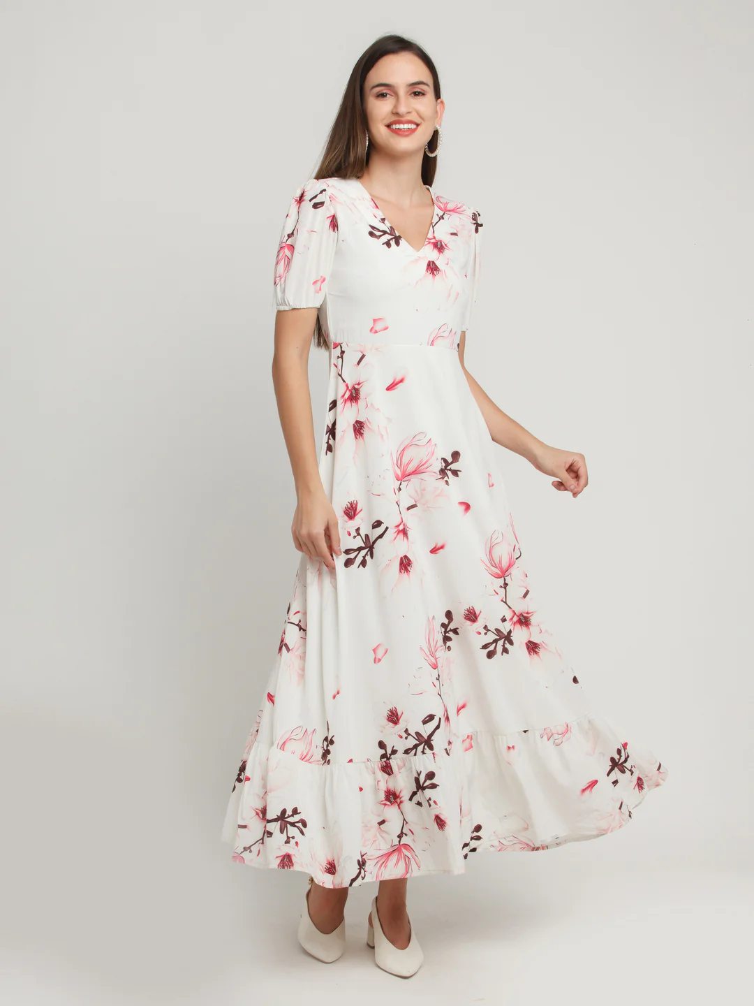 White Printed Tiered Maxi Dress - Image 2