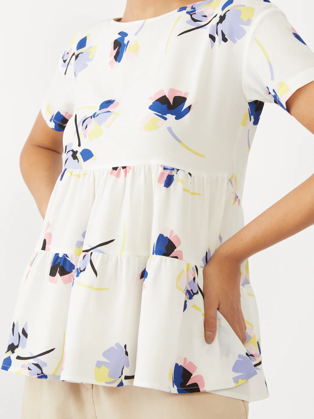 White Printed Tiered Top
