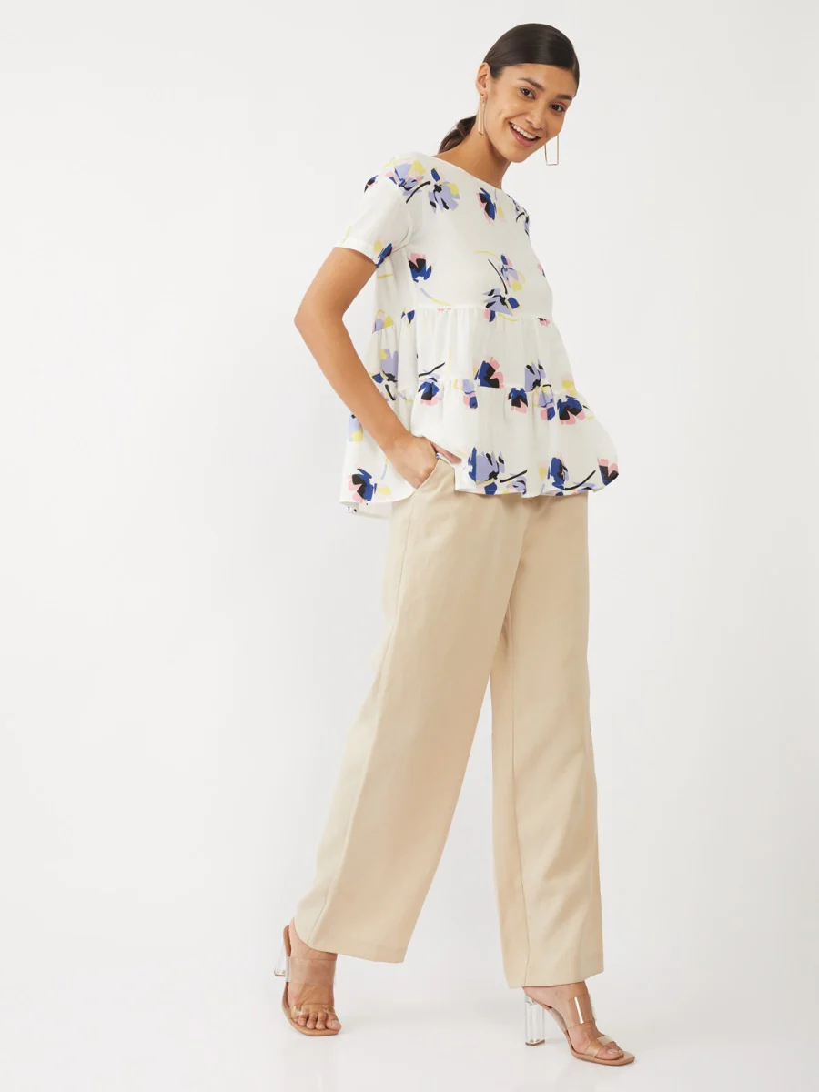 White Printed Tiered Top - Image 3