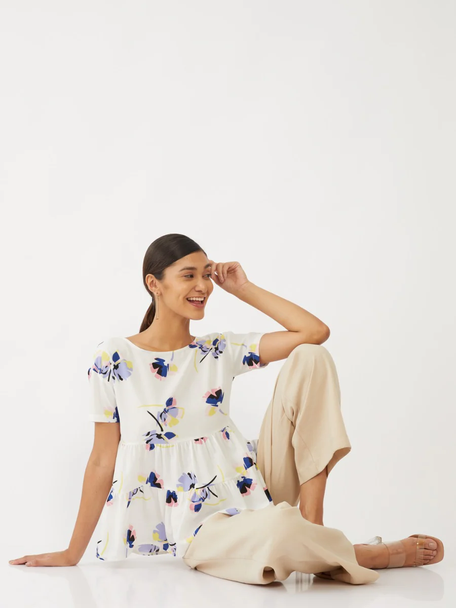 White Printed Tiered Top - Image 4