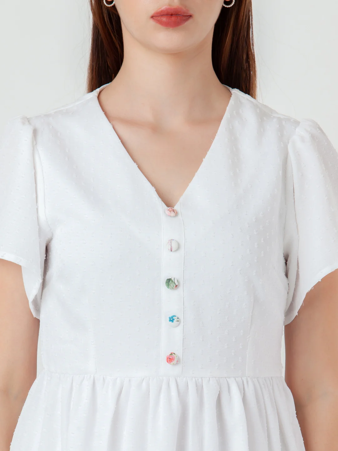 White Self Design Regular Short Dress - Image 6
