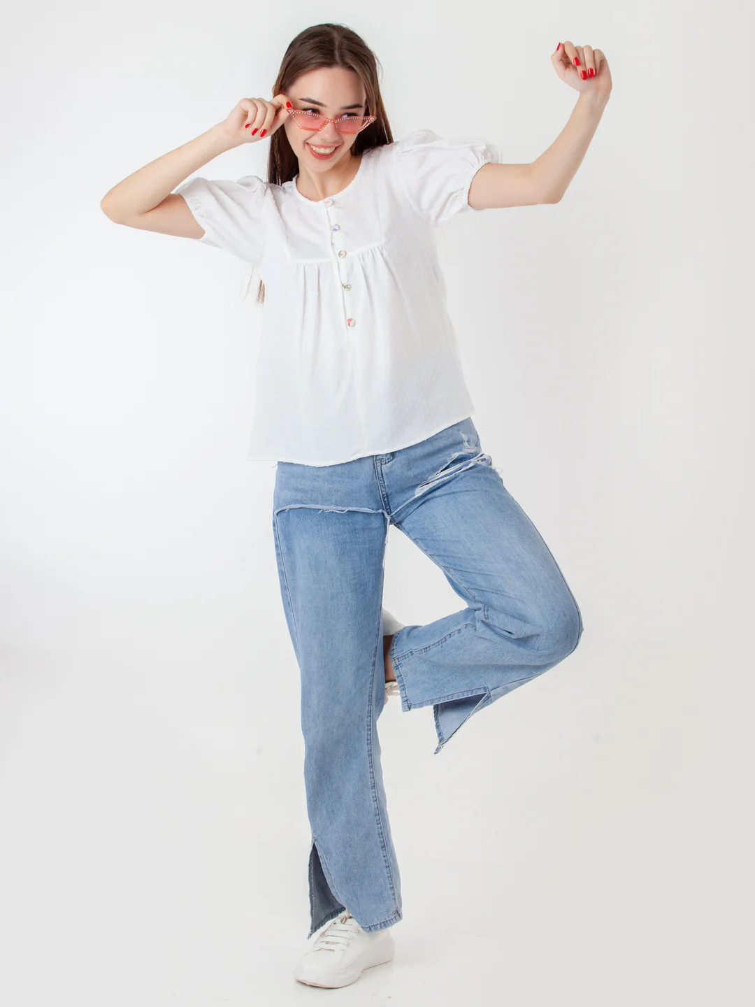 White Self Design Regular Top - Image 5