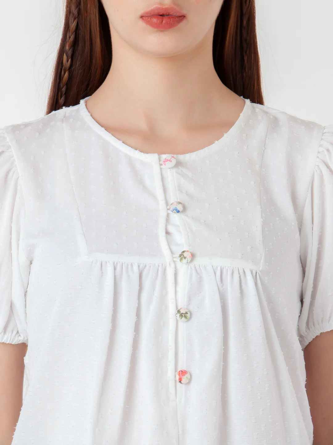 White Self Design Regular Top - Image 6