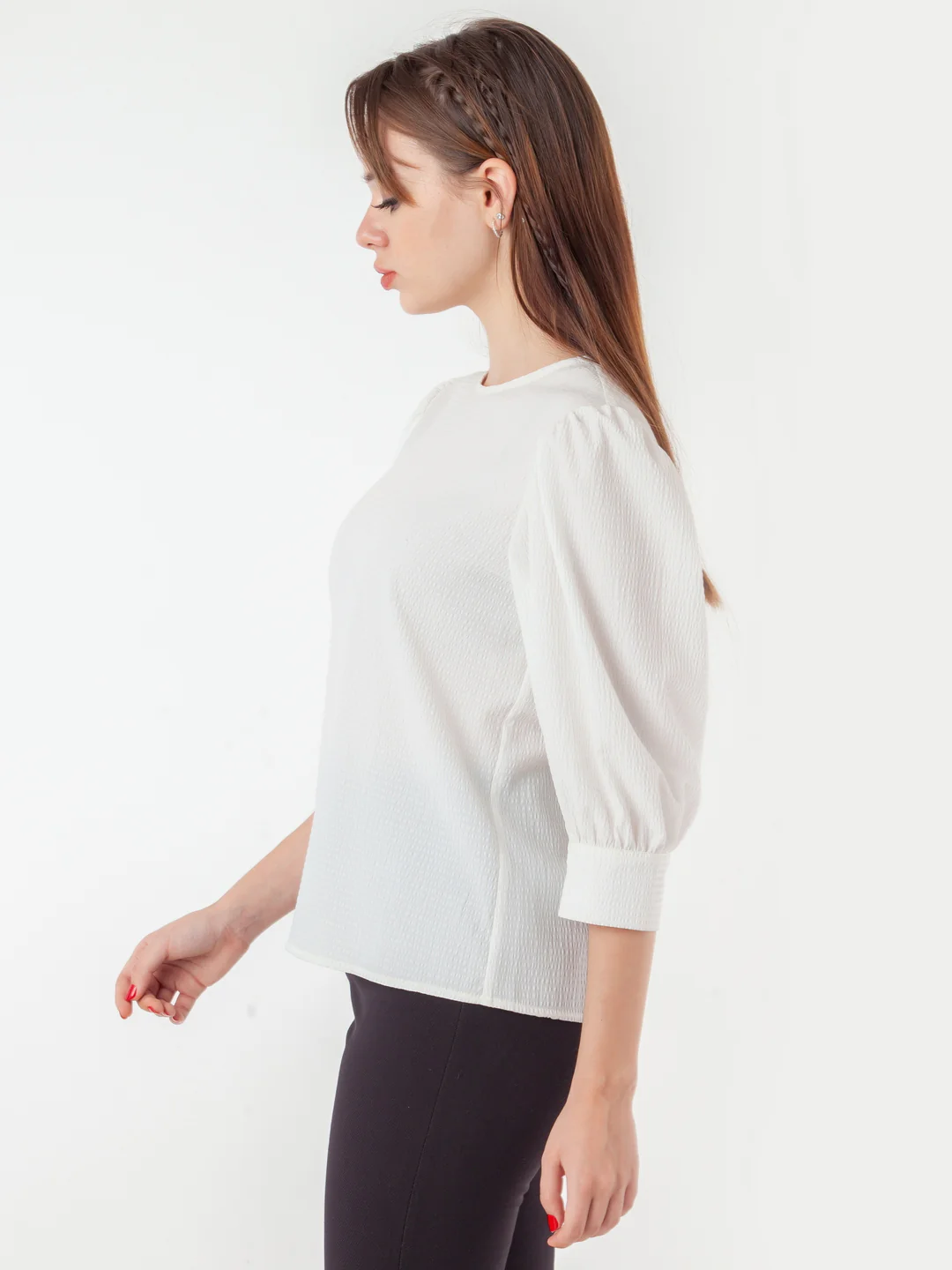 White Self Design Regular Top - Image 3