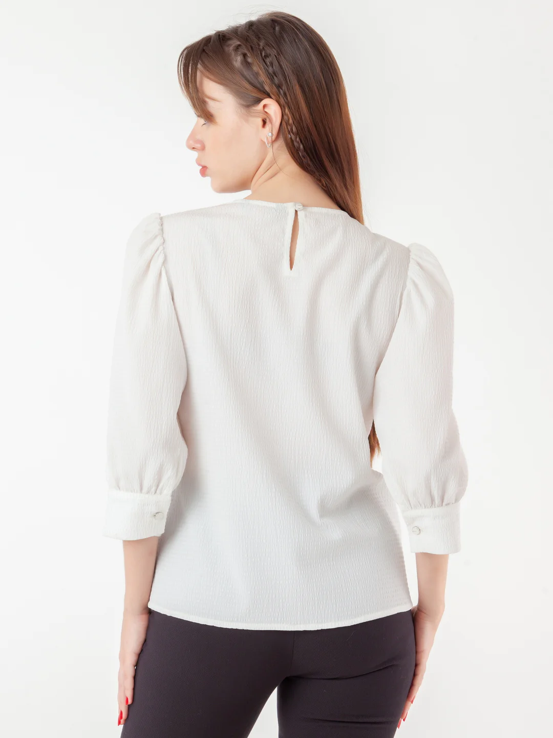 White Self Design Regular Top - Image 4