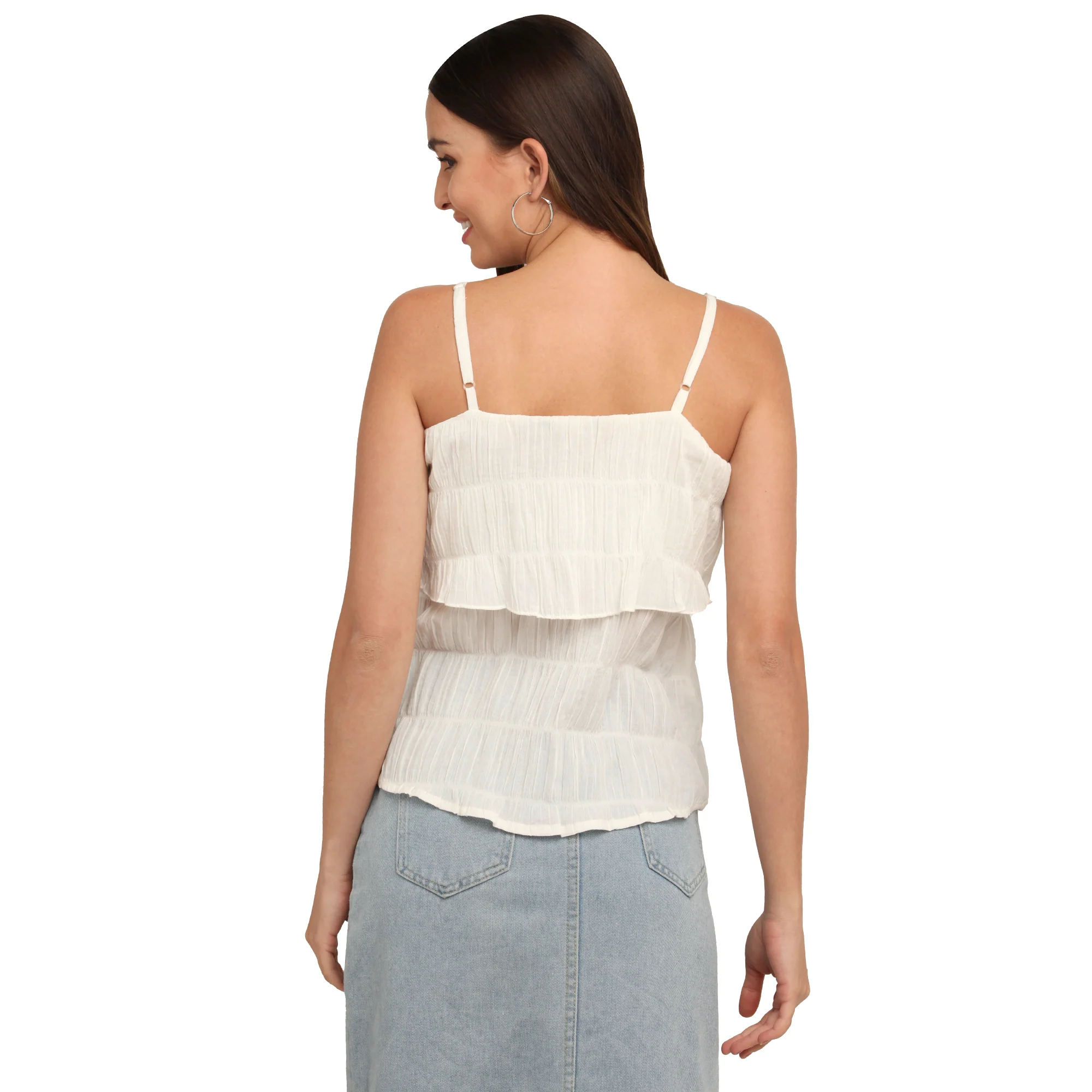 White Self Design Strappy Top - Image 2