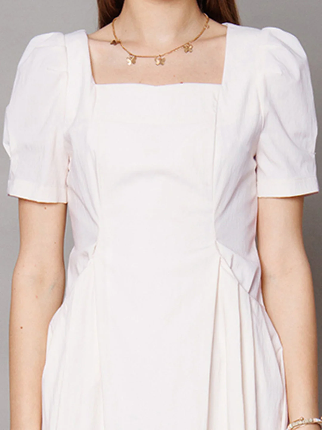 White Solid A-Line Midi Dress - Image 2