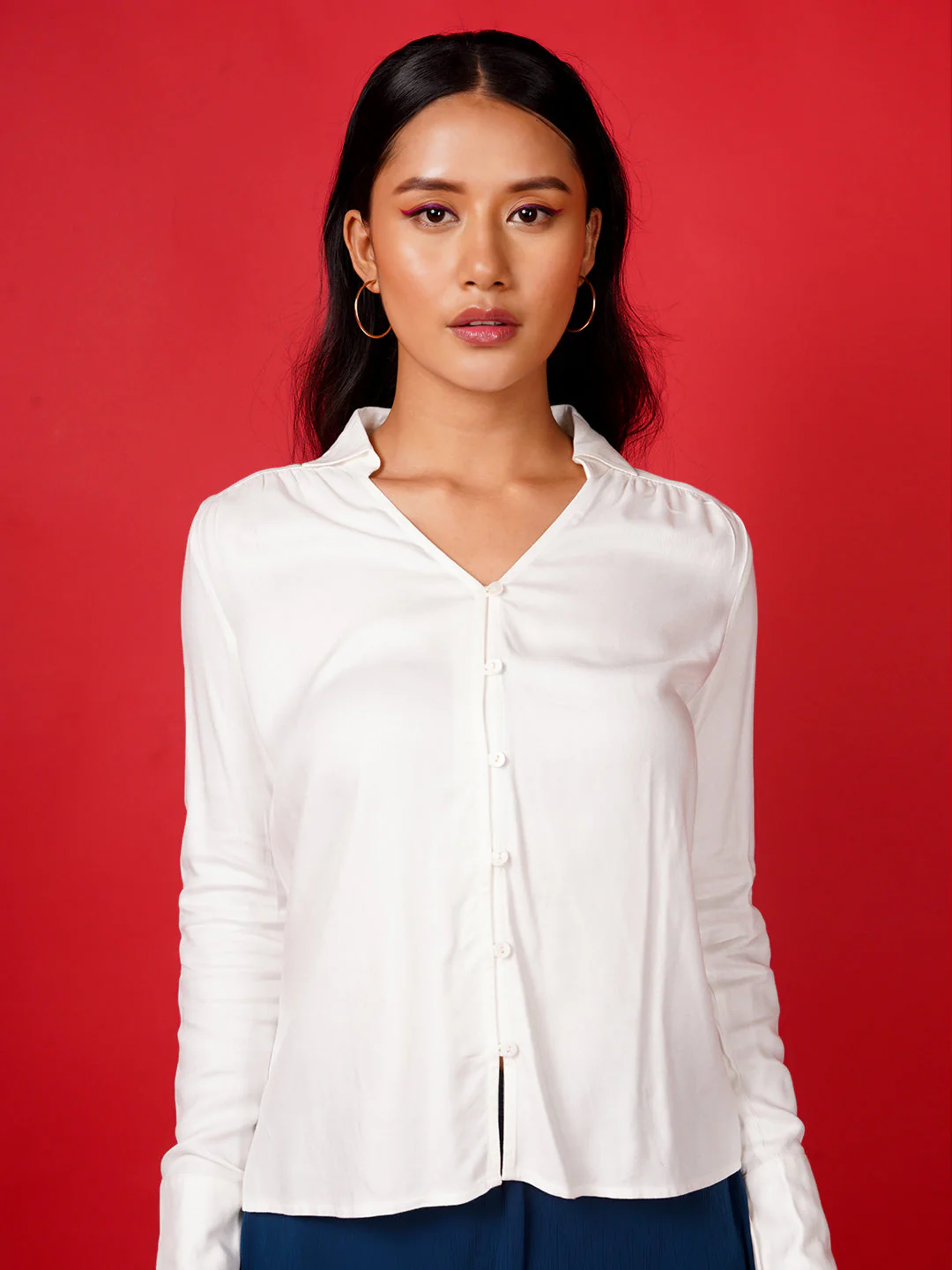White Solid Basic Shirt - Image 2