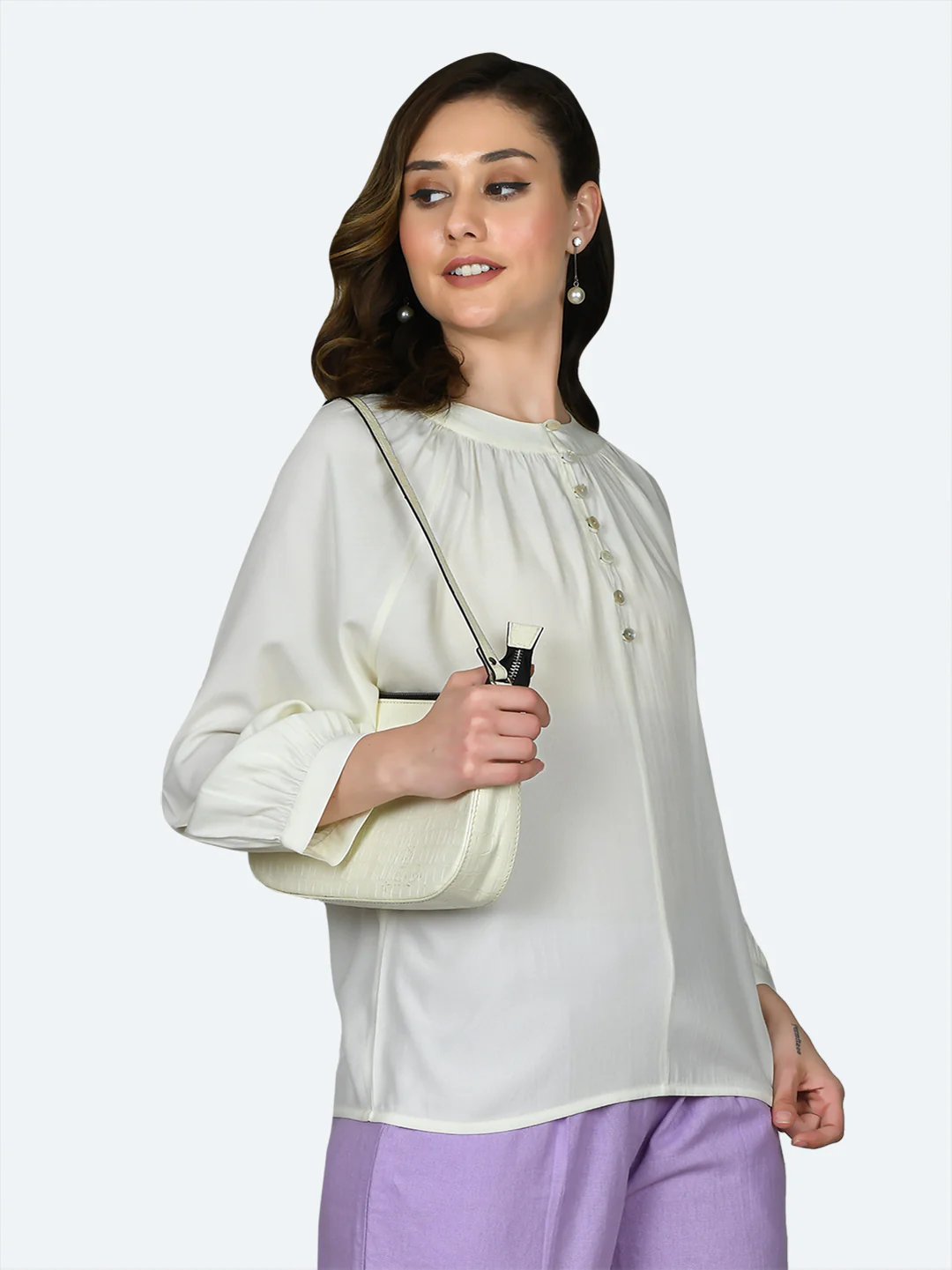 White Solid Buttoned Top - Image 3