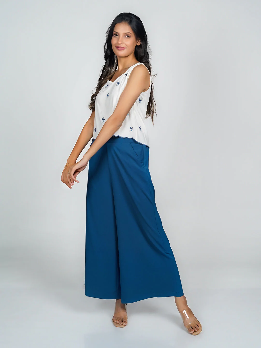White Solid Embroidered Basic Top - Image 6