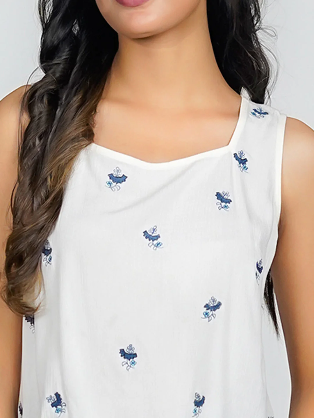 White Solid Embroidered Basic Top - Image 7