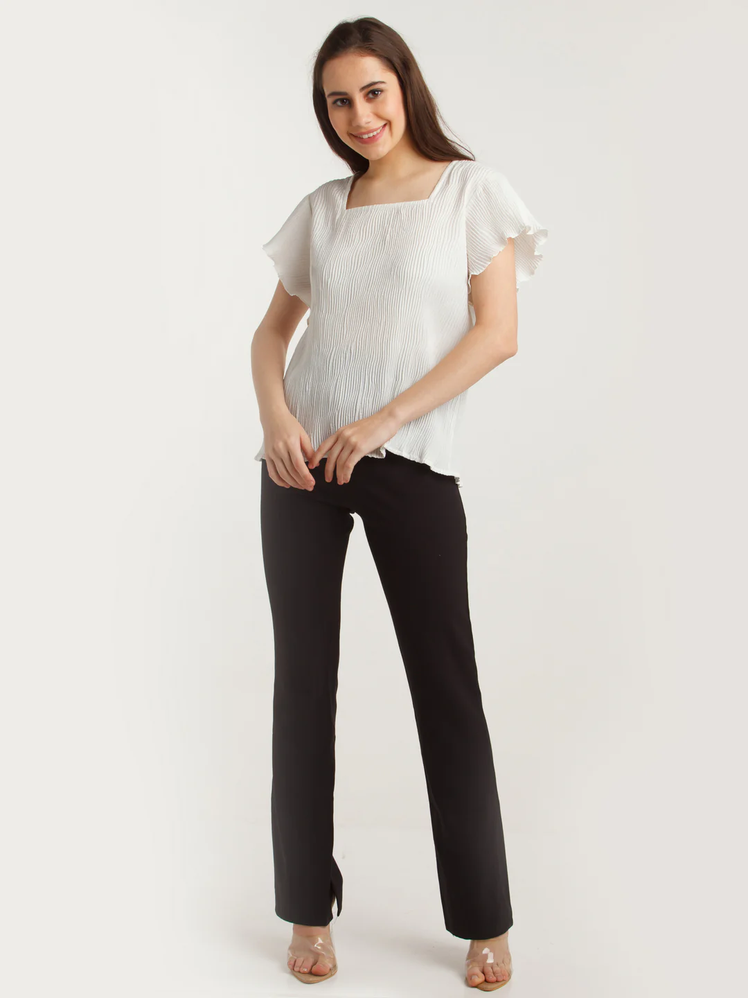 White Solid Flared Sleeve Top - Image 3