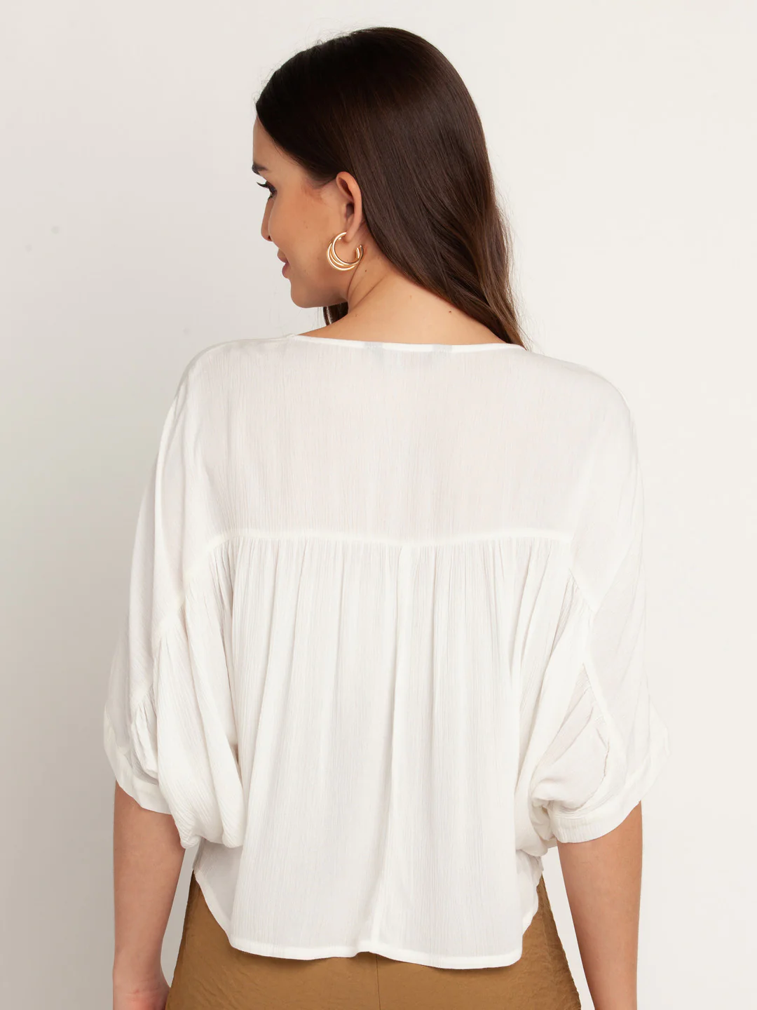 White Solid Gathered Top - Image 4