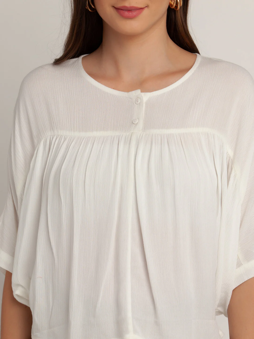 White Solid Gathered Top - Image 6