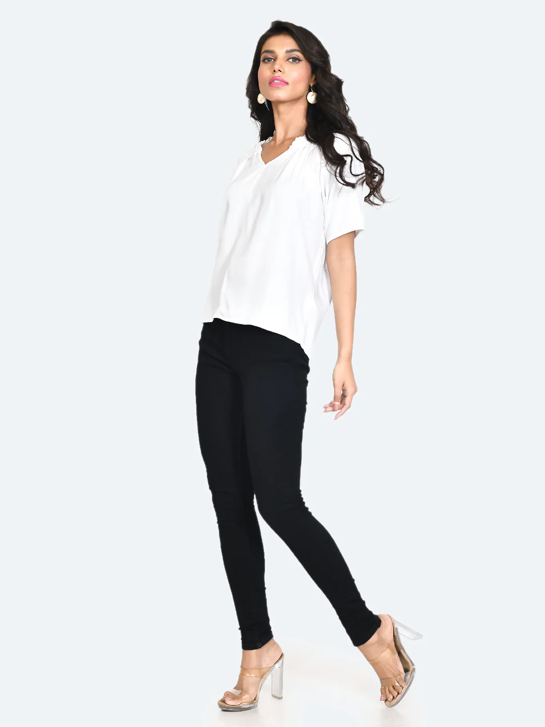 White Solid Gathered Top - Image 6