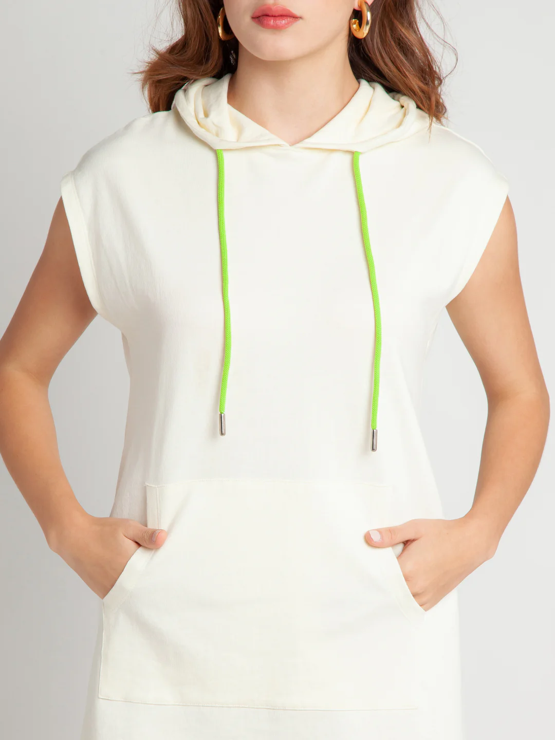 White Solid Hoodie Short Dress - Image 6
