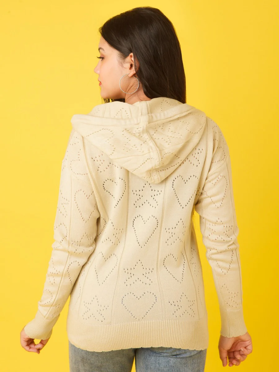White Solid Hoodie Sweater - Image 4