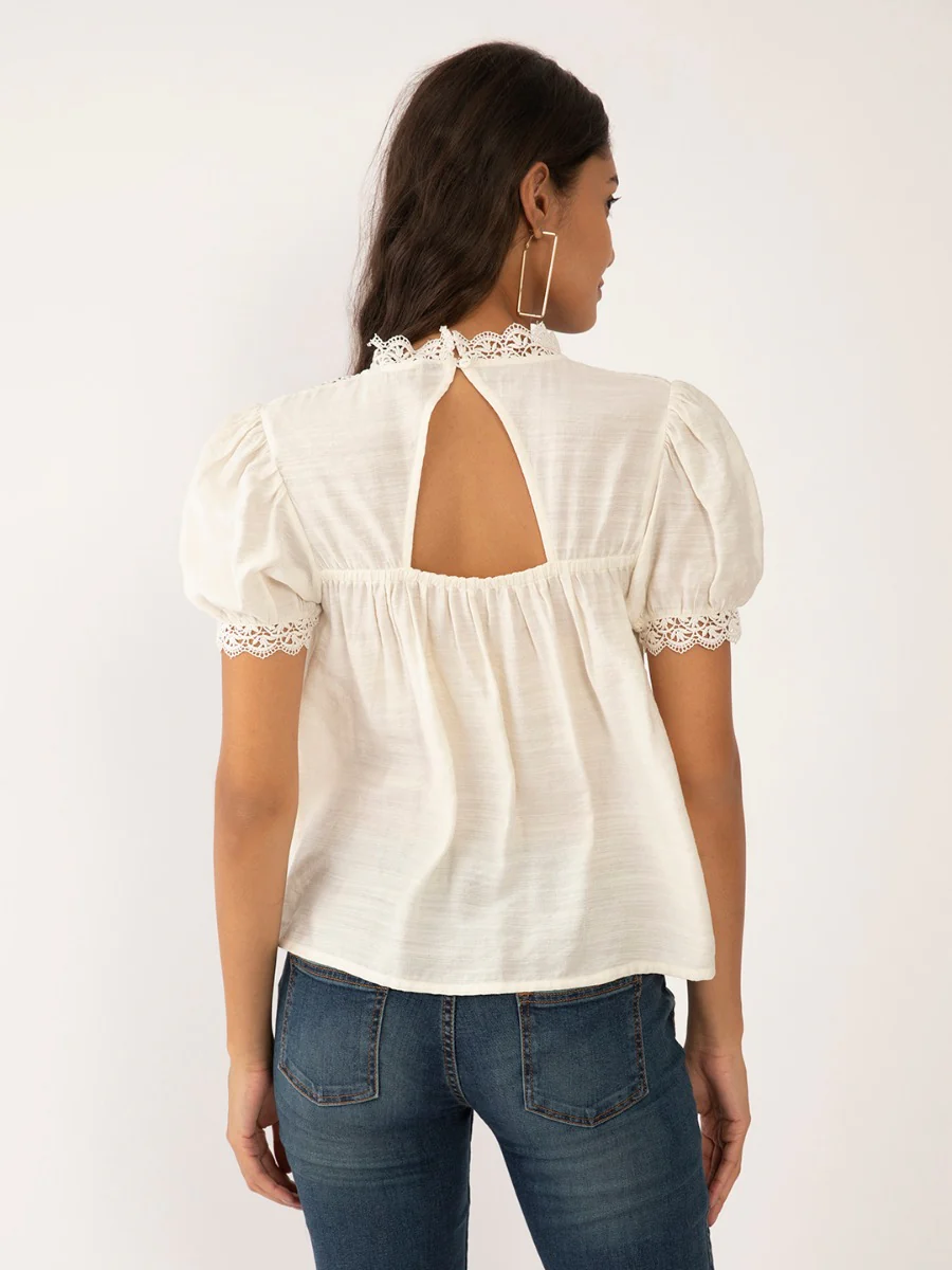 White Solid Lace Insert Top - Image 4