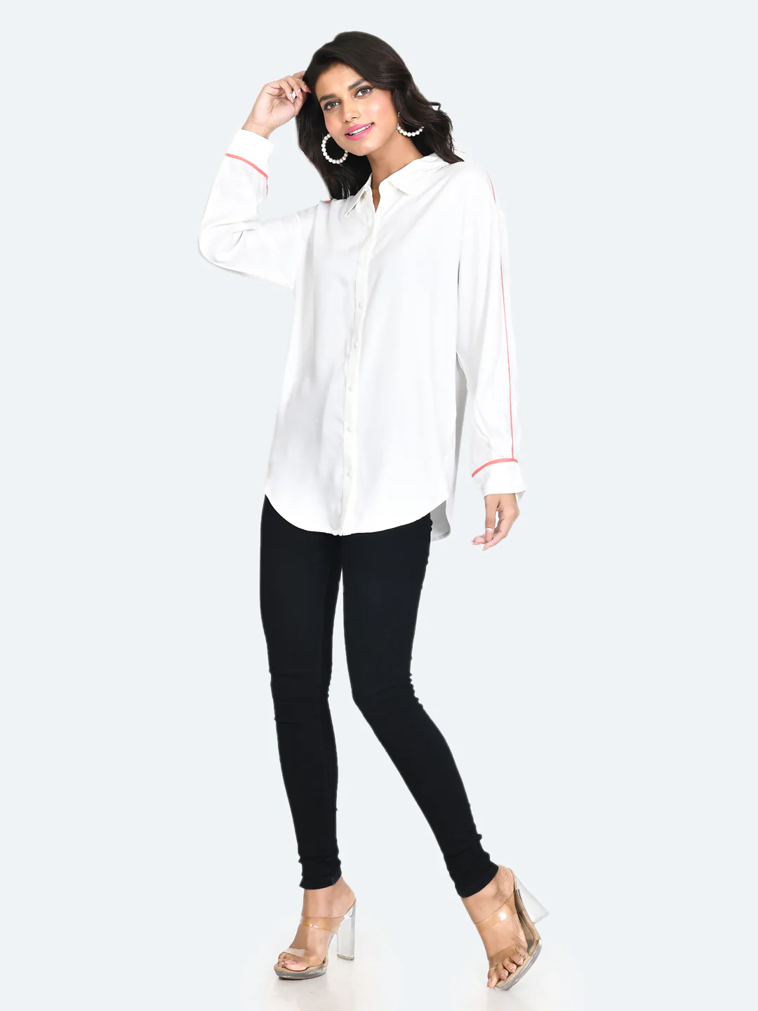 White Solid Oversized Shirt - Image 5