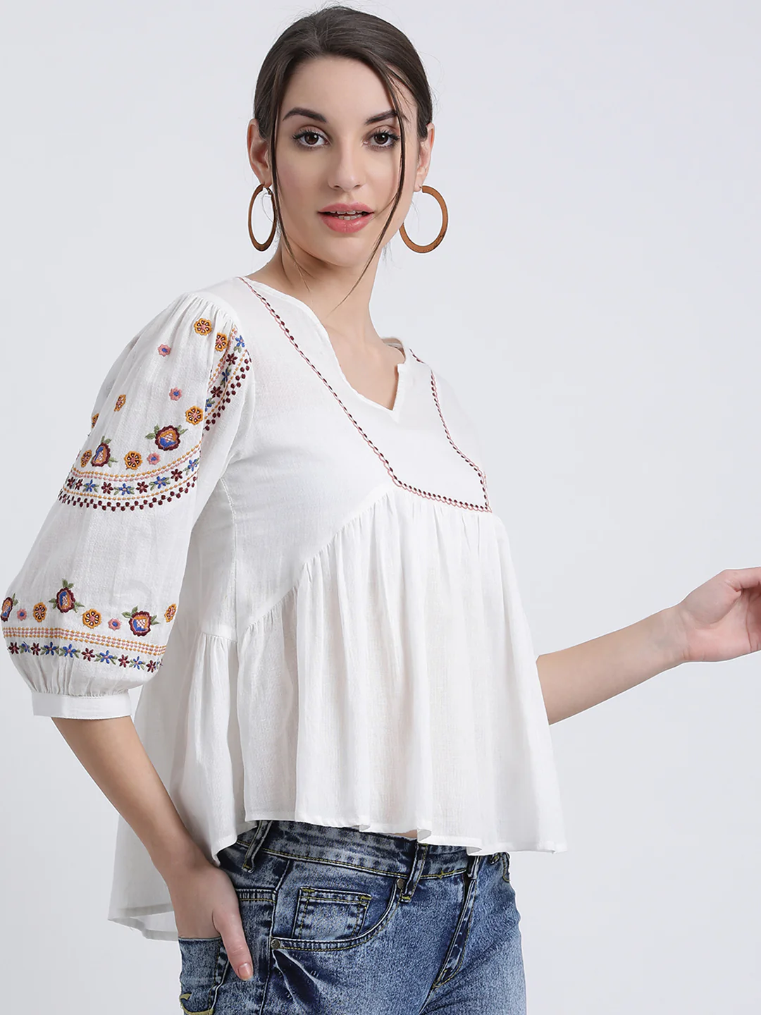 White Solid Peplum Top - Image 3