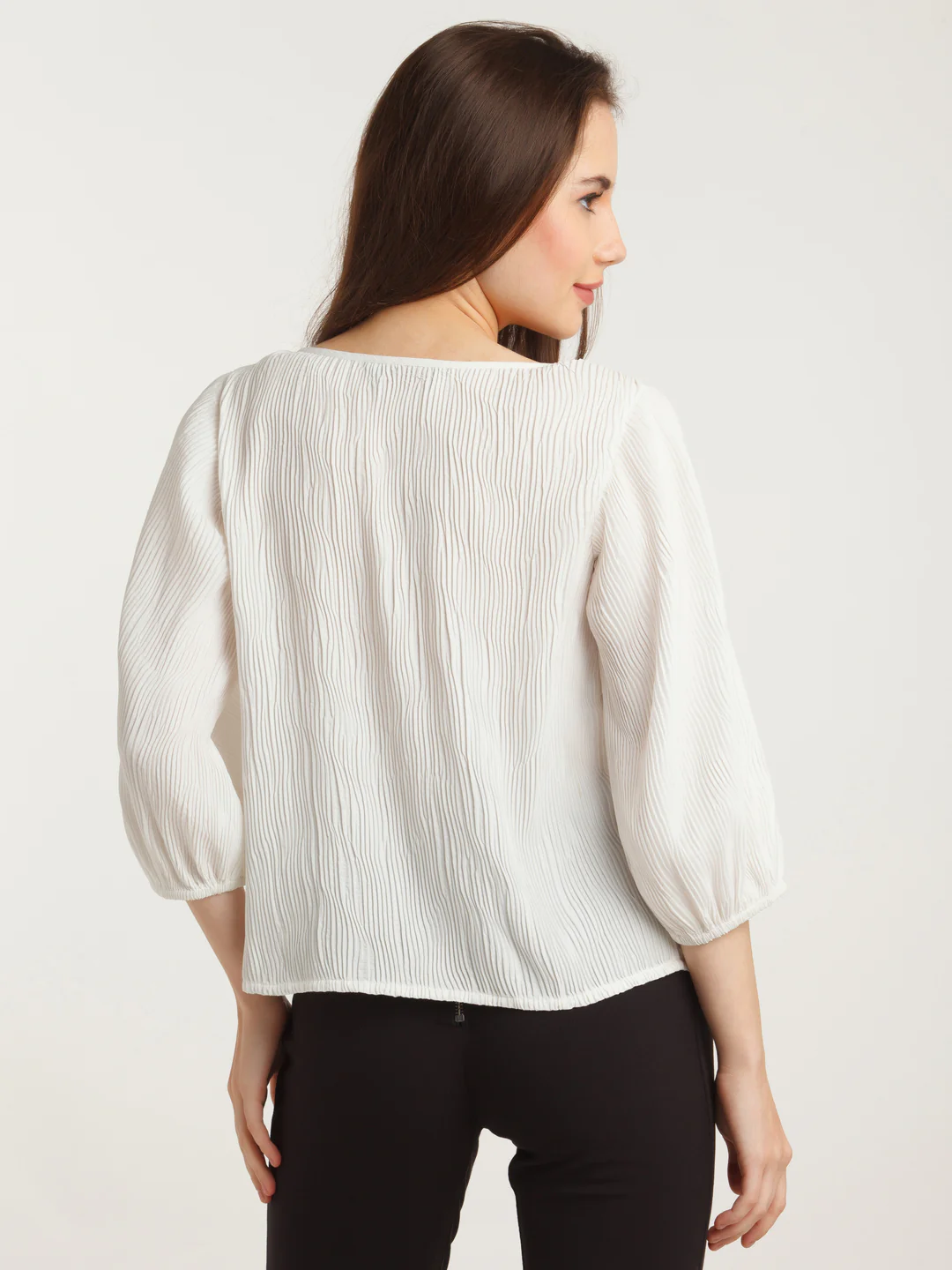 White Solid Pleated Top - Image 4