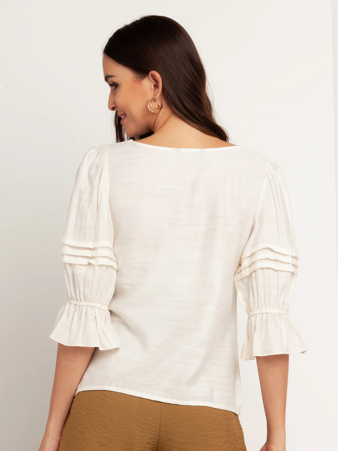 White Solid Puff Sleeve Top - Image 4