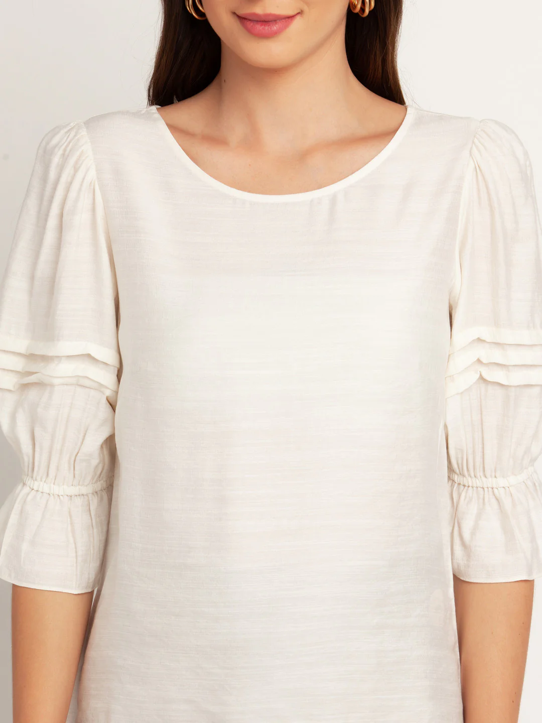 White Solid Puff Sleeve Top - Image 6