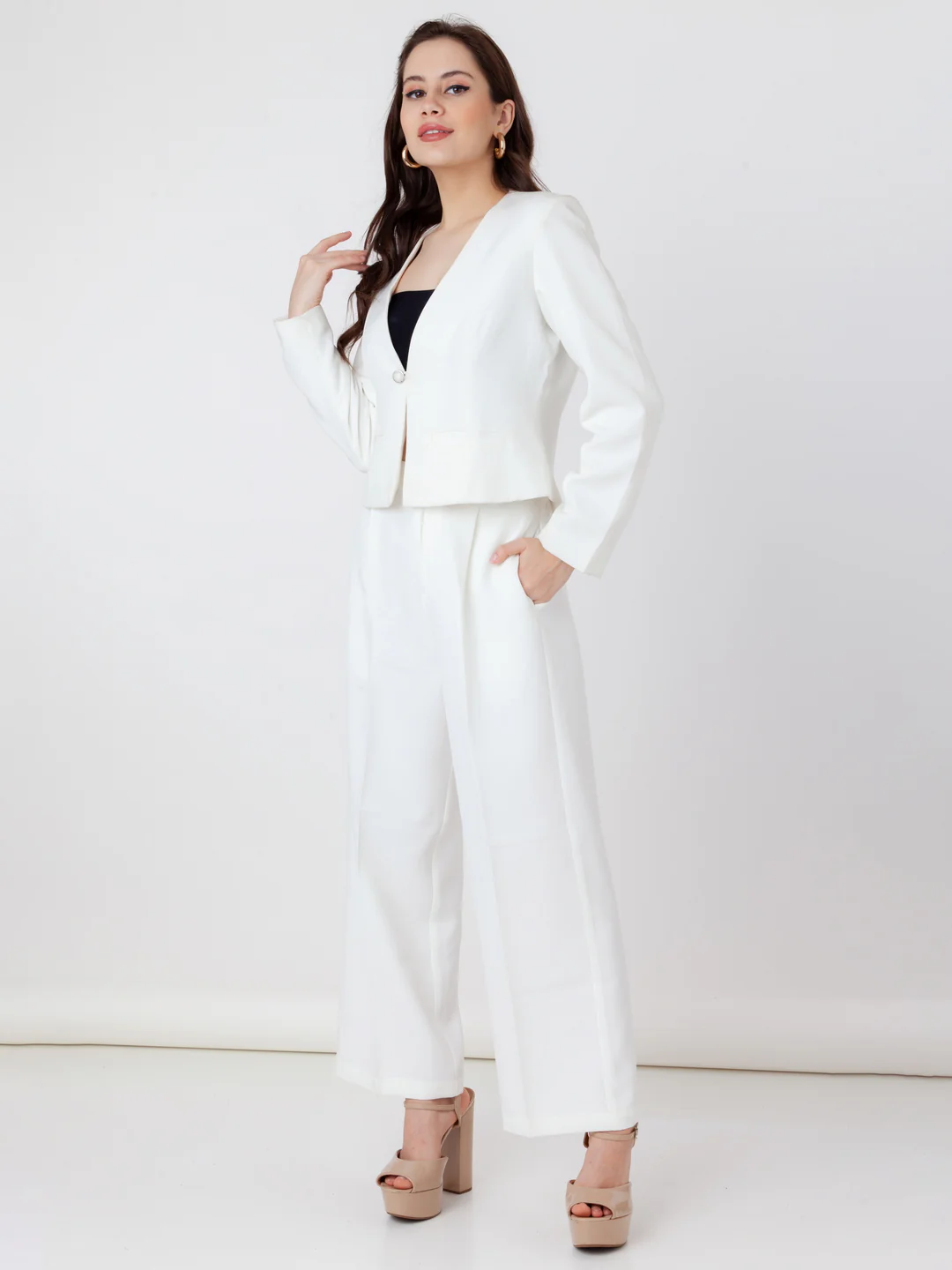 White Solid Regular Trouser