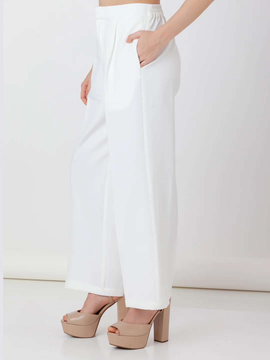 White Solid Regular Trouser - Image 3