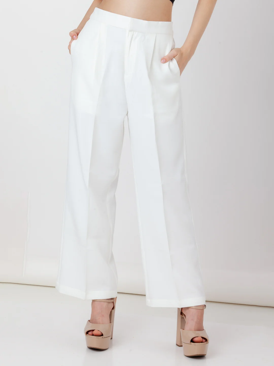 White Solid Regular Trouser - Image 2