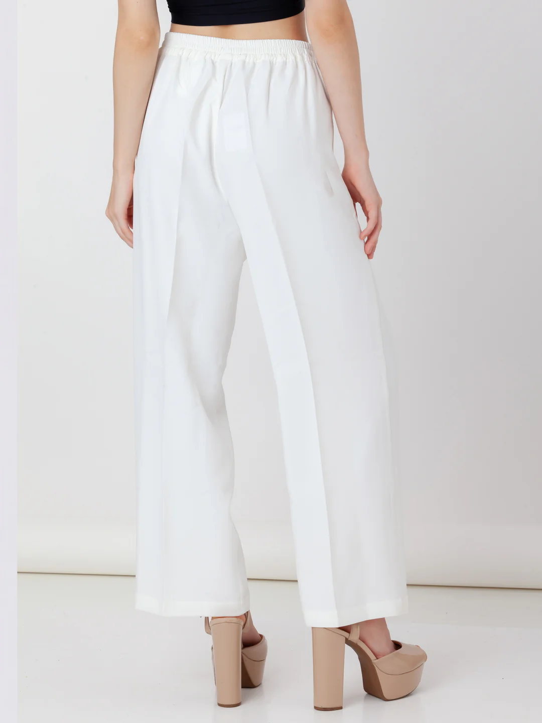 White Solid Regular Trouser - Image 4
