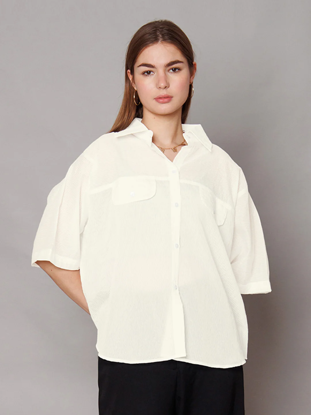 White Solid Relaxed Fit Shirt - Image 4