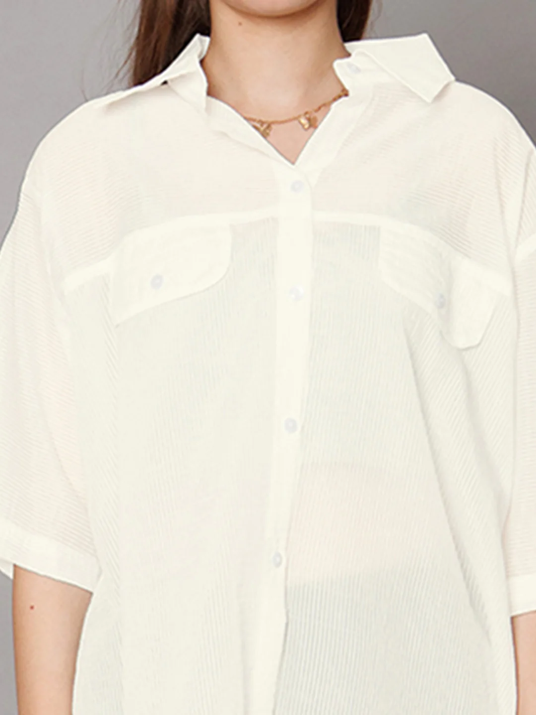 White Solid Relaxed Fit Shirt - Image 6