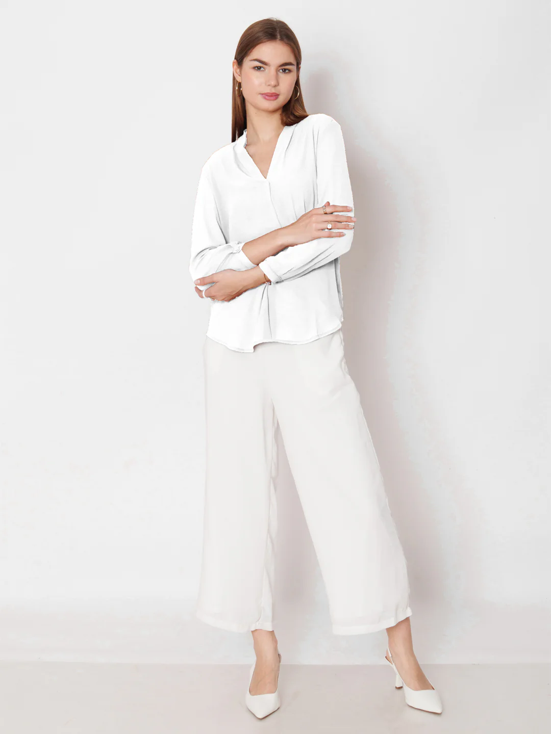 White Solid Straight Fit Top