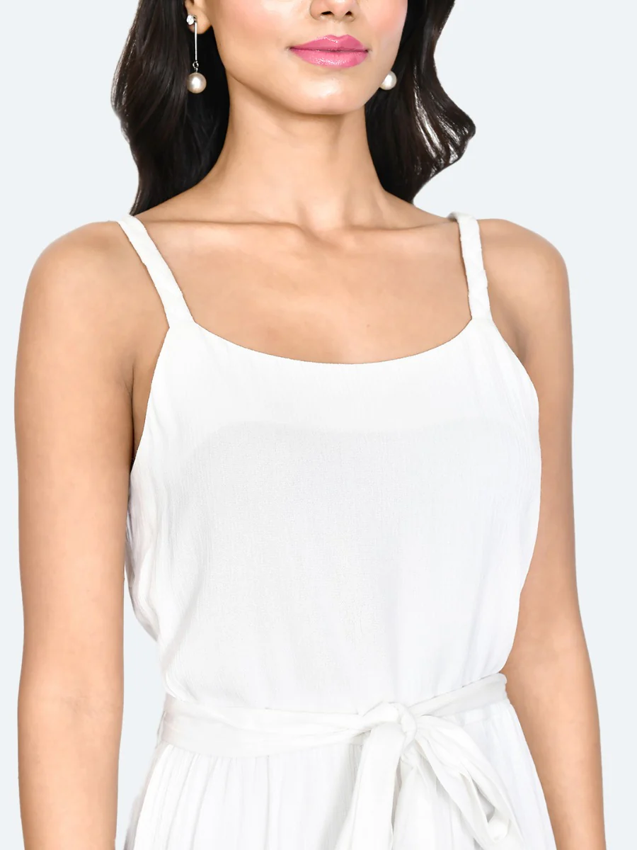 White Solid Tie-Up Short Dress - Image 6