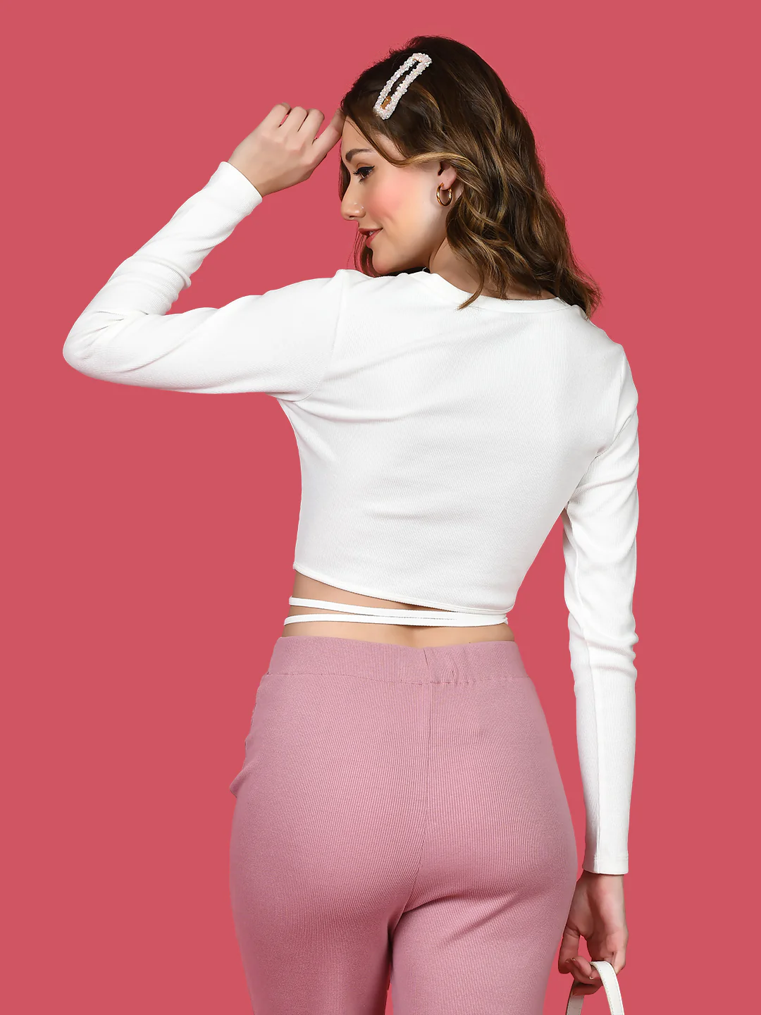 White Solid Tie-Up Top - Image 4