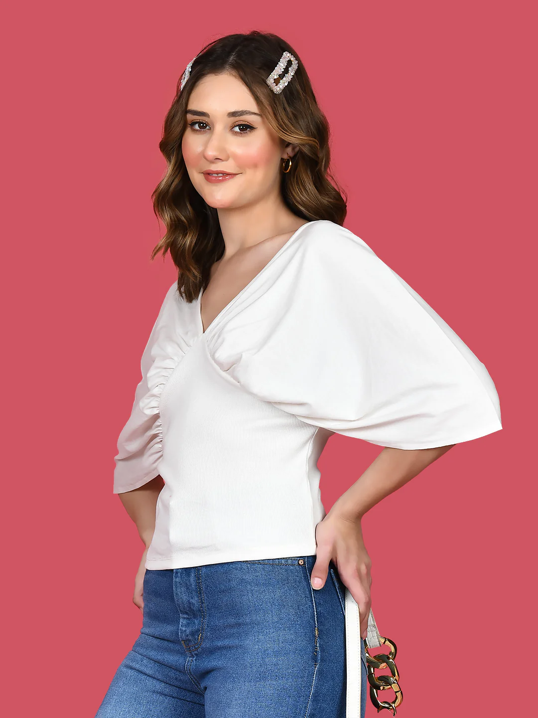 White Solid Tie-Up Top - Image 4