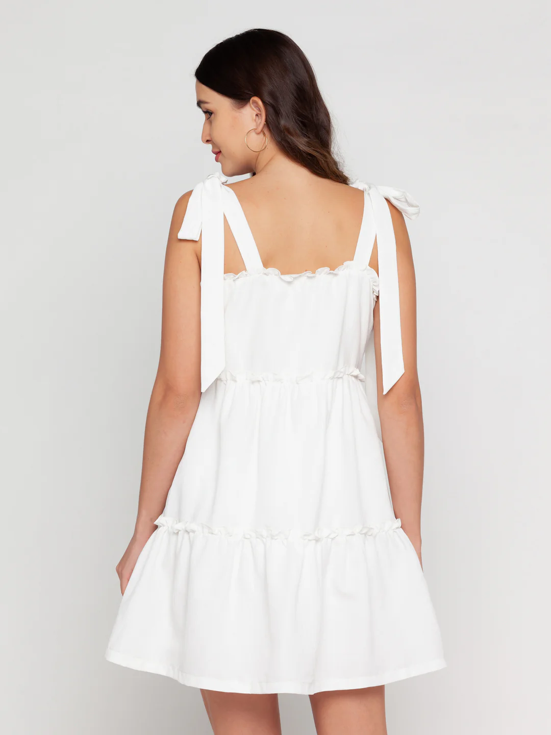 White Solid Tiered Short Dress - Image 4